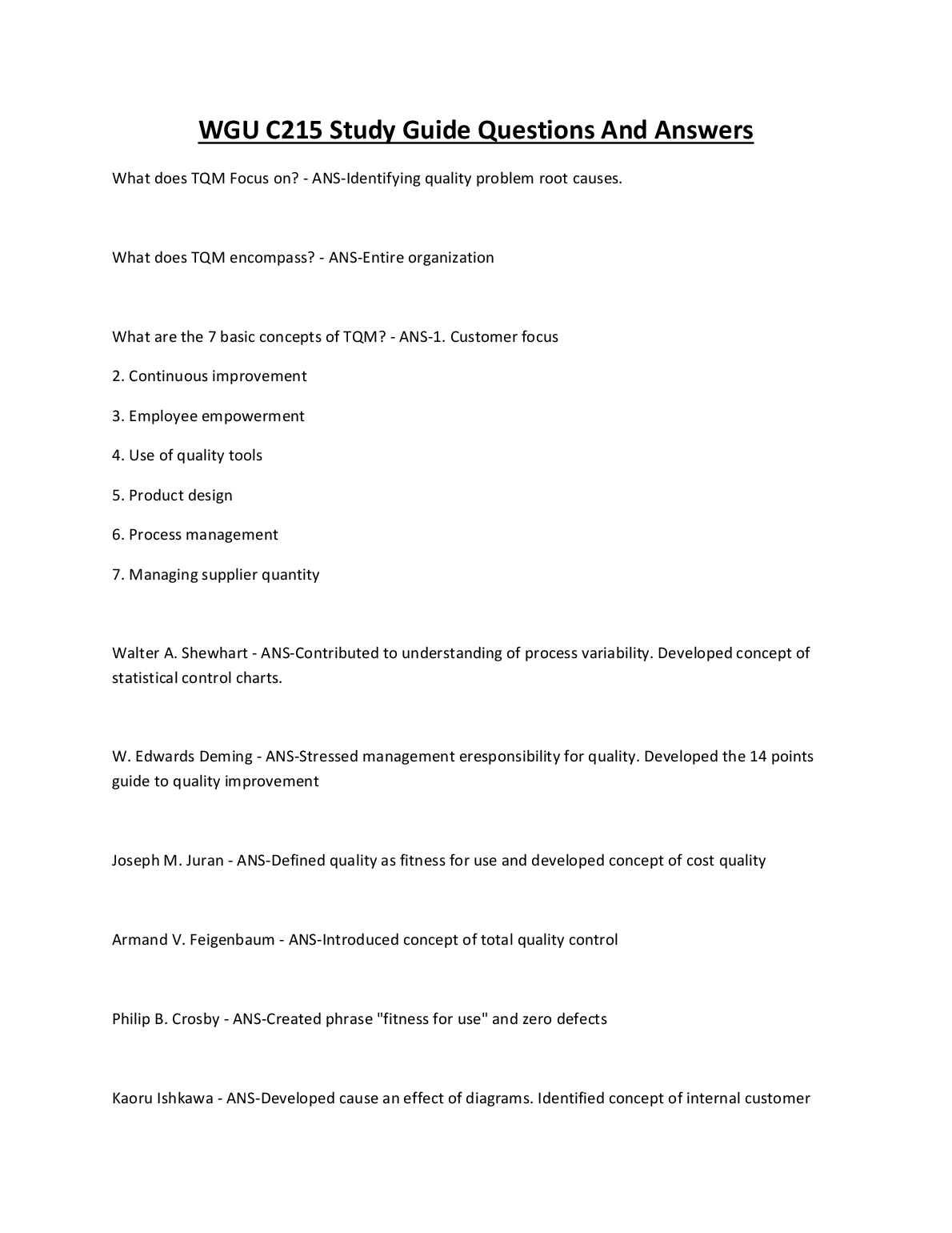 WGU C215 TQM Exam Prep | Complete Q&A Study Guide