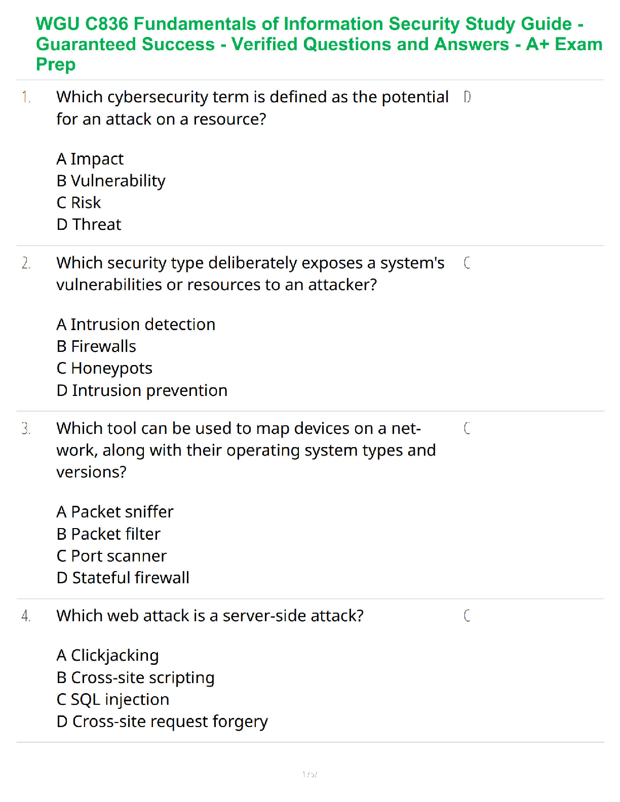 WGU C836 InfoSec Study Guide 2026/27