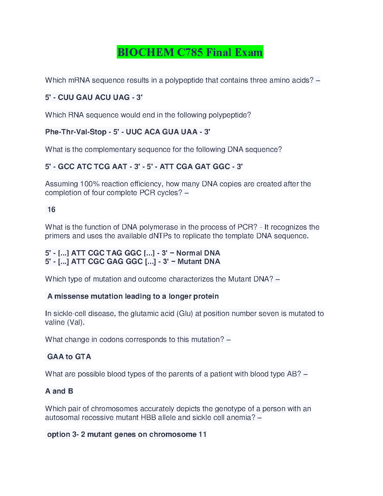 WGU BIOCHEM C785 Final Exam Study Guide 2025/2026 IMG-1